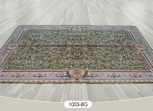 فرش سایز بزرگ کد : 1003GNL ، زمینه سبز ، حاشیه نسکافه ای روشن