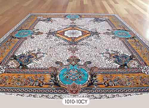 فرش سایز بزرگ کد : 1010CY ، زمینه کرم ، حاشیه طلایی