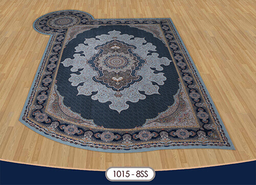 فرش سایز بزرگ کد : 1015SS ، زمینه سورمه ای ، حاشیه آبی سورمه ای