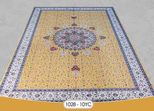 فرش سایز بزرگ کد : 1028YC ، زمینه طلایی ، حاشیه کرم