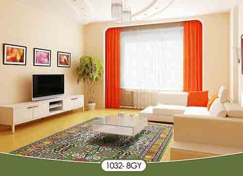 فرش سایز بزرگ کد : 1032GY ، زمینه سبز ، حاشیه طلایی