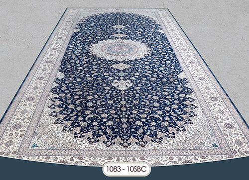 فرش سایز بزرگ کد : 1083SBC ، زمینه سورمه ای ، حاشیه آبی کاربنی