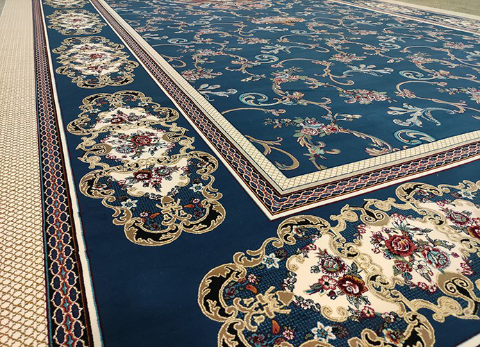 فرش سایز بزرگ کد : 1097BB ، زمینه آبی ، حاشیه آبی