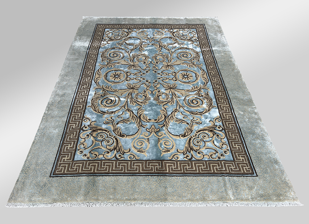 فرش پشمی کد : W1105CC-B ( زمینه کرم ، حاشیه کرم ) ، آبی هارمونیک