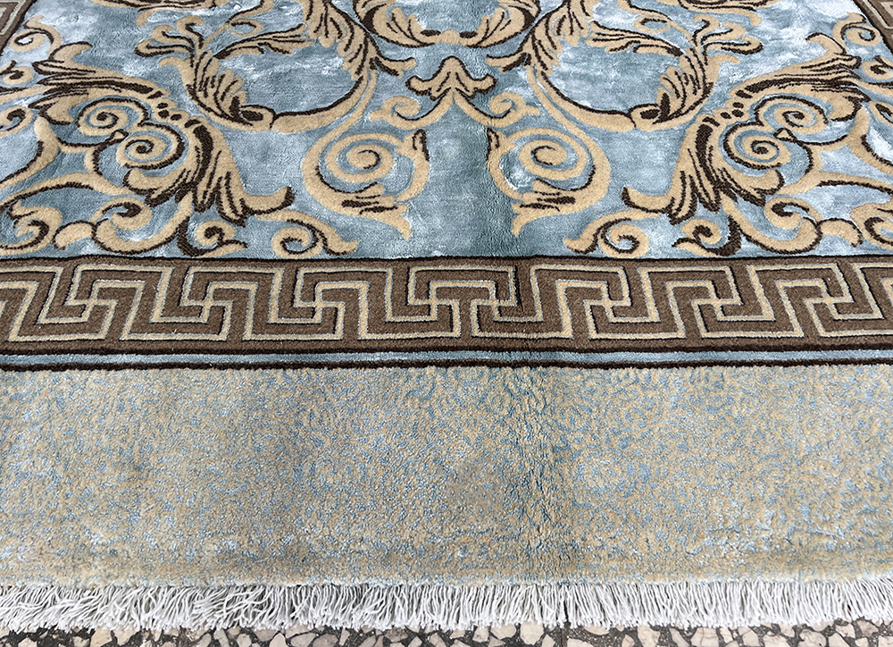 فرش پشمی کد : W1105CC-B ( زمینه کرم ، حاشیه کرم ) ، آبی هارمونیک